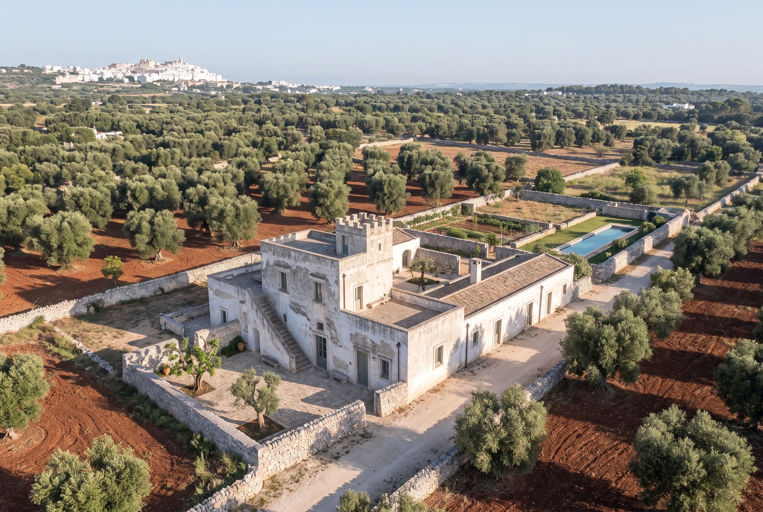 Masseria Ostuni: Aerial view and siting