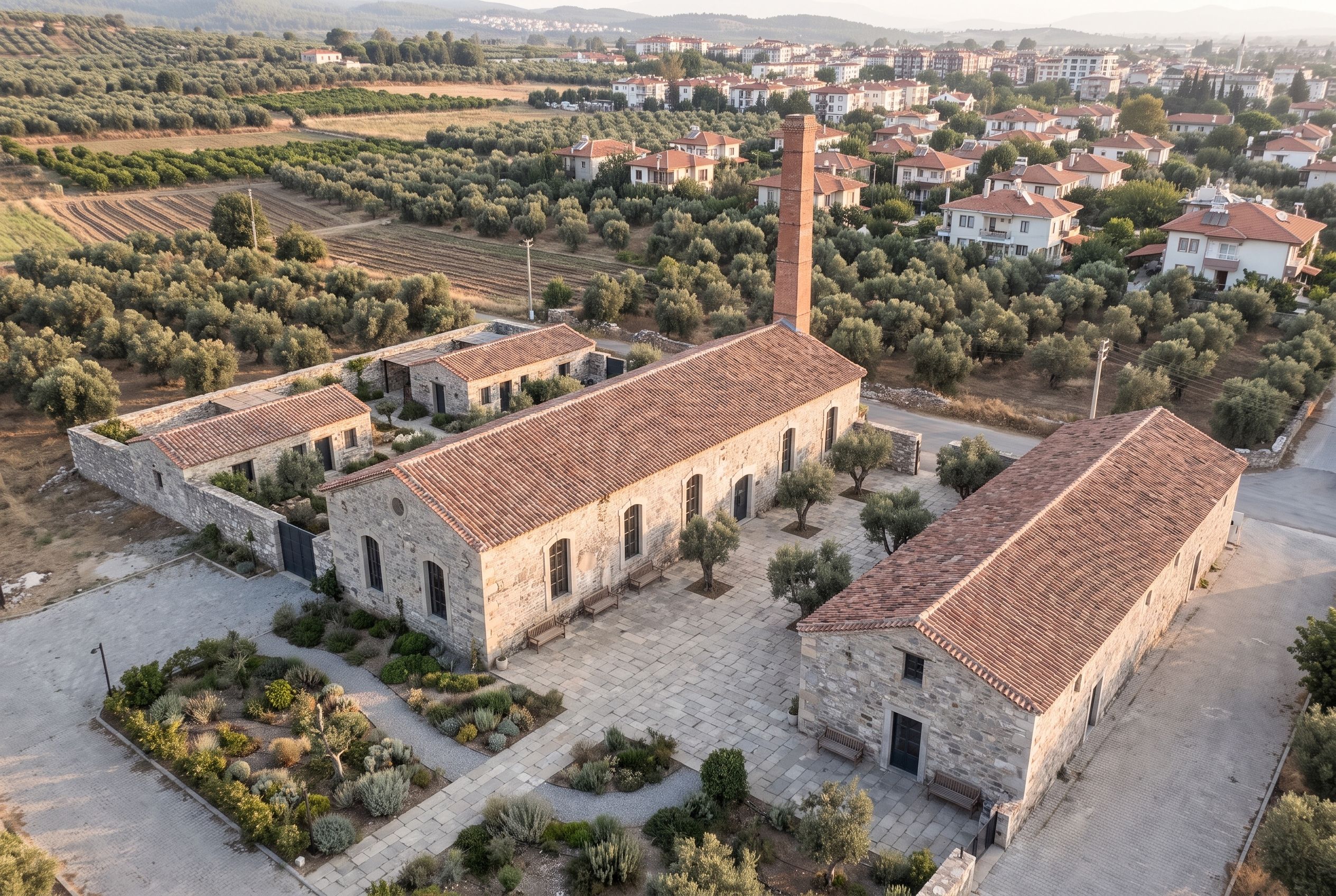 Milas Olive Oil Factory: Aerial view and siting